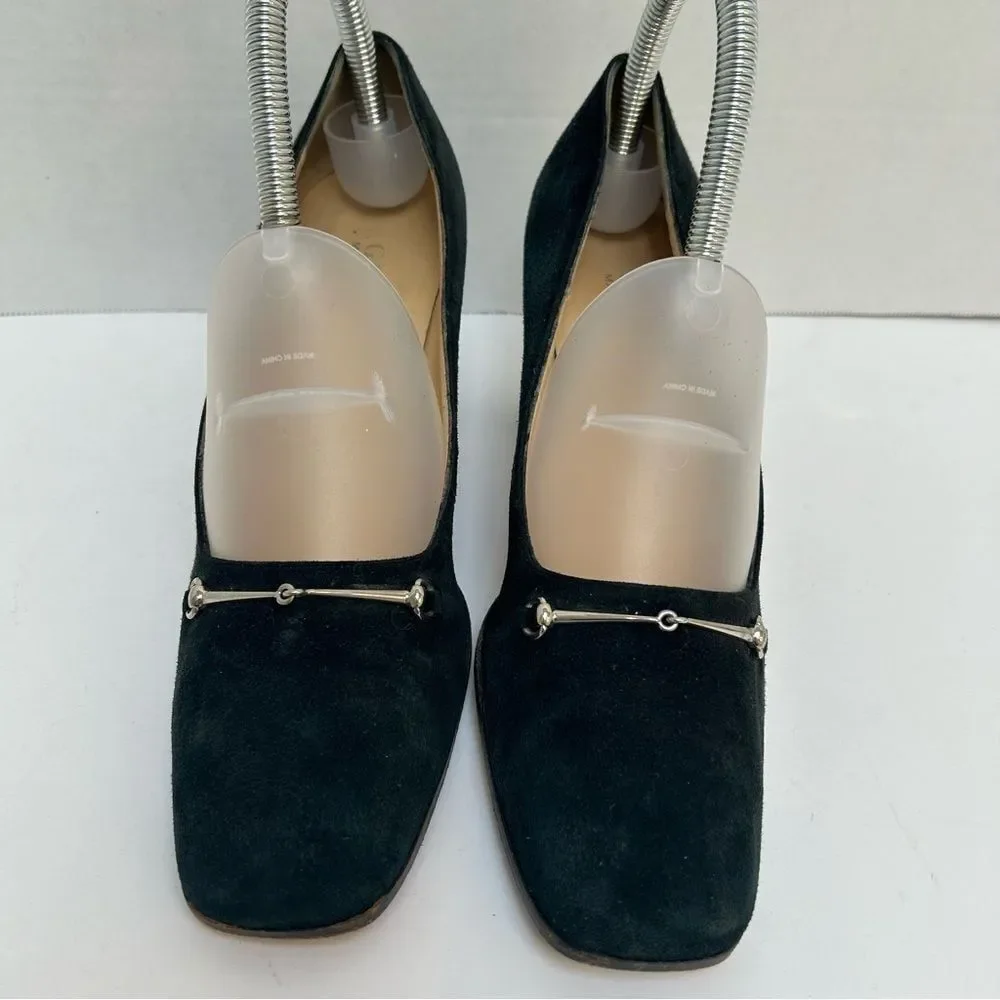 Gucci Horsebit Suede Pumps 101 4277‎ Made in Italy size 8AA Forest Green